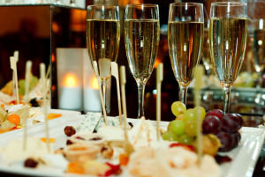 Glasses of champagne, cheese